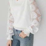 フラワーレース切替ニットTシャツ　2色入 - liwisi
