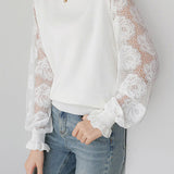 フラワーレース切替ニットTシャツ　2色入 - liwisi