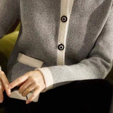 Round Neck Bi-Color Knit Cardigan - 2 Colors Available