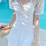 V-neck halter tie skirt one-piece swimsuit