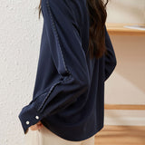 French Commuter Lapel Topstitch Long Sleeve Chiffon Blouse