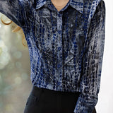 Elegant Vintage Mottled Flocked Sheer Blouse