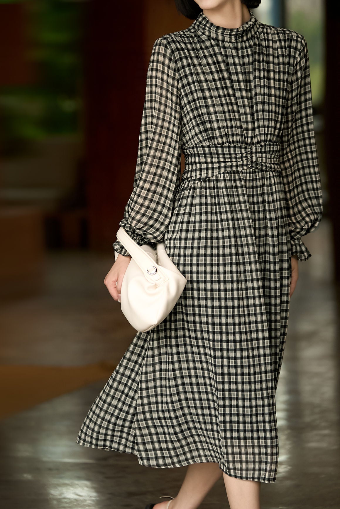 Elegant Office Plaid High-Waisted A-Line Dress - liwisi