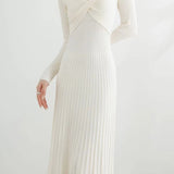 French Elegant Waist Cinched Ruffled Hem Knit Dress