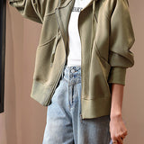 Casual Hooded Drawstring Long Sleeve Sweatshirt Jacket
