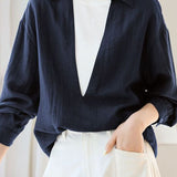 Minimalist Office Wide V-Neck Blouse