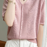 Key Neck Pearl Decor Jacquard Knit - 4 Colors Available