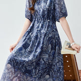 Exquisite Date‑Style Crew‑Neck Short‑Sleeve Dress With Botanical Print