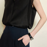 Mixed Material Side Slit Placket Satin Shirt