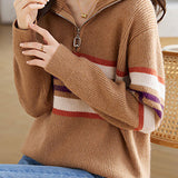 High-neck color-blocked striped knitwear