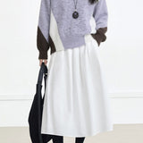 Casual Geometric Color‑Block Spliced Polo Collar Sweater