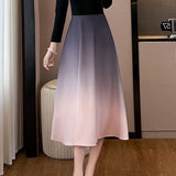 Exquisite Elegant Long-Sleeve Gradient Spliced A-Line Dress