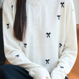 Casual Knit Cardigan With Bow Pattern