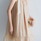 Ruffle Halter Neck Flare Decor Dress with Lining - 2 Colors Available