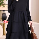 Exquisite Elegant Long-Sleeve Tiered Dress With Ruffle Collar