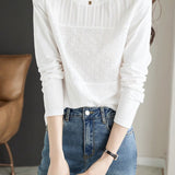 Round Neck Flower Embroidered Lace Contrast Blouse