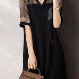 Side Rhinestone Decor Glen Check Contrast Dress