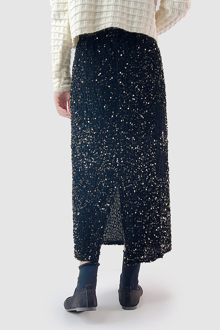 バックスリットグリッター装飾ベロアスカート　裏地付　3色入 - liwisi