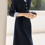 Casual Office Fake Two-Piece Paneled A-Line Shirt Dress - liwisi