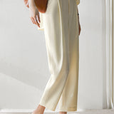Two-Piece Set: Effortless V-Neck Drop Shoulder T-Shirt + Side Pocket Long Slacks Pants