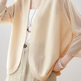 Temperament Commuter Thin V-Neck Three-Quarter Sleeve Knit Cardigan