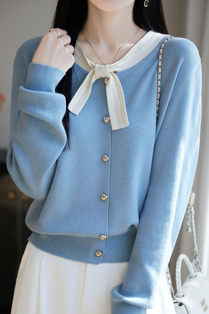 Fashionable Bow Knit Cardigan - liwisi