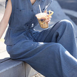 Casual Lapel Tie Waist Blouse And Trousers Two-Piece Set