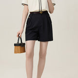 Sailor Collar Contrasting Piping Hem Sheer Blouse