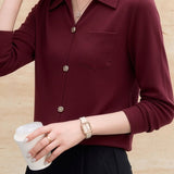 Elegant Commuter Lapel Half-Placket Knit T-Shirt