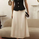 Elegant Color-Block Pleated Blouse & Midi Skirt Two-Piece Set