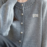 Elegant Pearl‑Trim Collar Label Cardigan