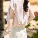 Elegant Commuter Thin Stripe Drawstring Blouse