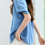 French Casual Denim Short Sleeve Shirt