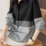Fashion Mesh‑Spliced Fake Two‑Piece Shirt