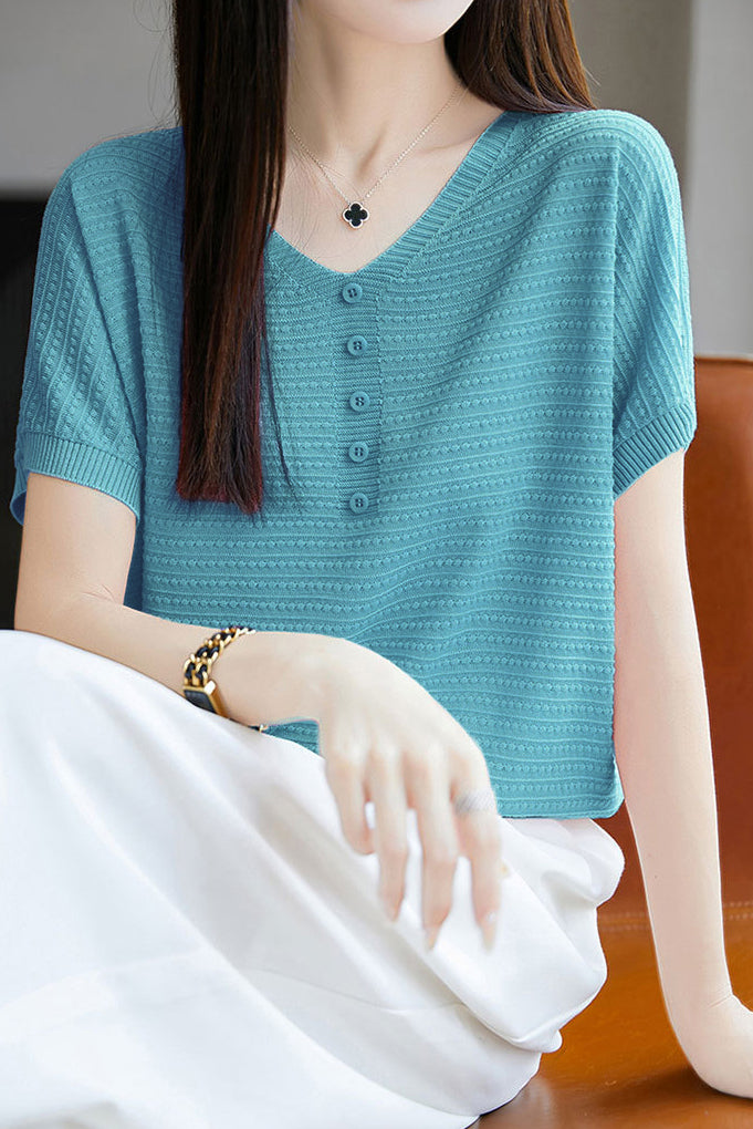 Casual Three-Dimensional Dot V-Neck Knit Top - liwisi