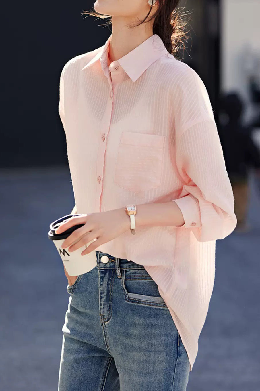 Casual Lightweight Striped Button-Down Shirt - liwisi