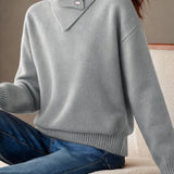 Casual Asymmetric‑Button Turtleneck Long‑Sleeve Knit Top