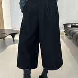 Casual Wool Pleated Cropped Wide‑Leg Trousers