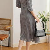Skipper Collar Printed Tie-Belted Dress with Lining