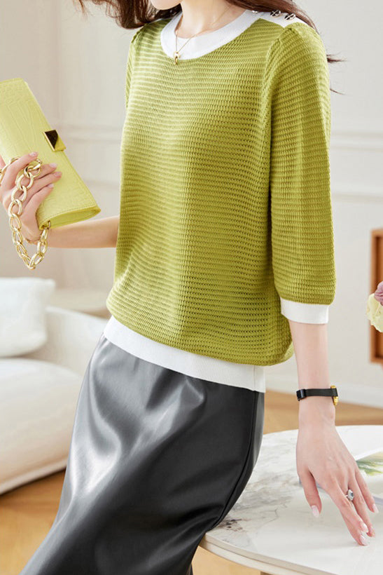 Bi-Color Hem Button Decor Knit Top - 3 Colors Available - liwisi