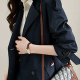Suit Collar Plain Badge Decorated Trench Coat with Lining
