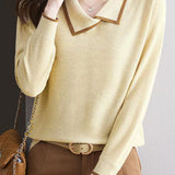 Contrast color hollow - out knitted sweater