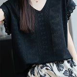 Fresh V-Neck Jacquard Ruffled Blouse