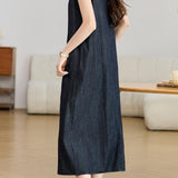 Elegant Sleeveless Ruffled Denim Overall Dress