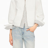 Casual Solid Color Zip‑Up Fake‑Two‑Piece Stripe Jacket