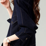 Fashionable Folded Collar Denim Jacket - liwisi