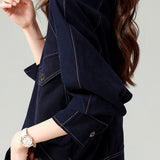 Fashionable Folded Collar Denim Jacket - liwisi