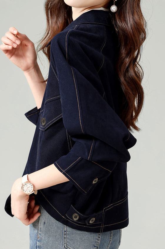 Fashionable Folded Collar Denim Jacket - liwisi