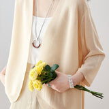 Temperament Commuter Thin V-Neck Three-Quarter Sleeve Knit Cardigan