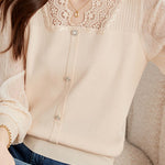 Elegant Lace Spliced Long-Sleeve Slim Knit Top - liwisi